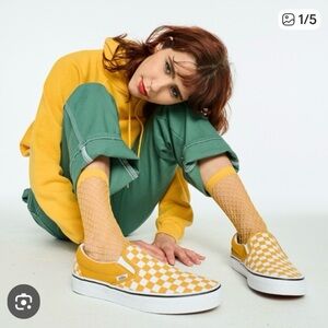 Vans Yellow and White Checkered Slip-Ons, only worn couple of times.